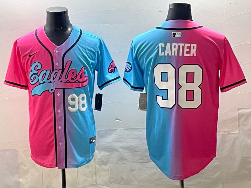 Men 2025 Philadelphia Eagles #98 Carter Blue pink Nike Limited NFL Jersey style 05->philadelphia eagles->NFL Jersey